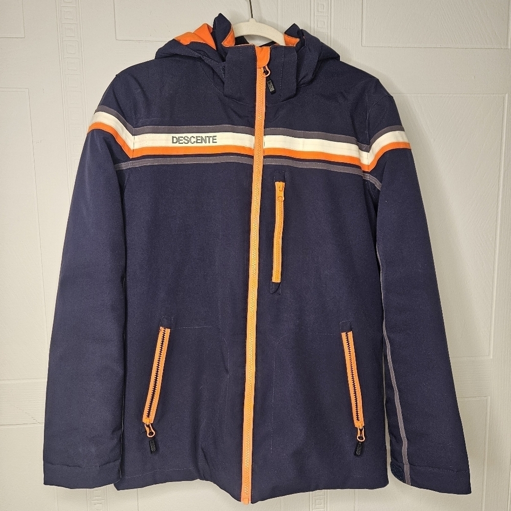 Descente Navy Detachable Hood Softshell Zip Jacket Junior 14 Ski Hike EUC